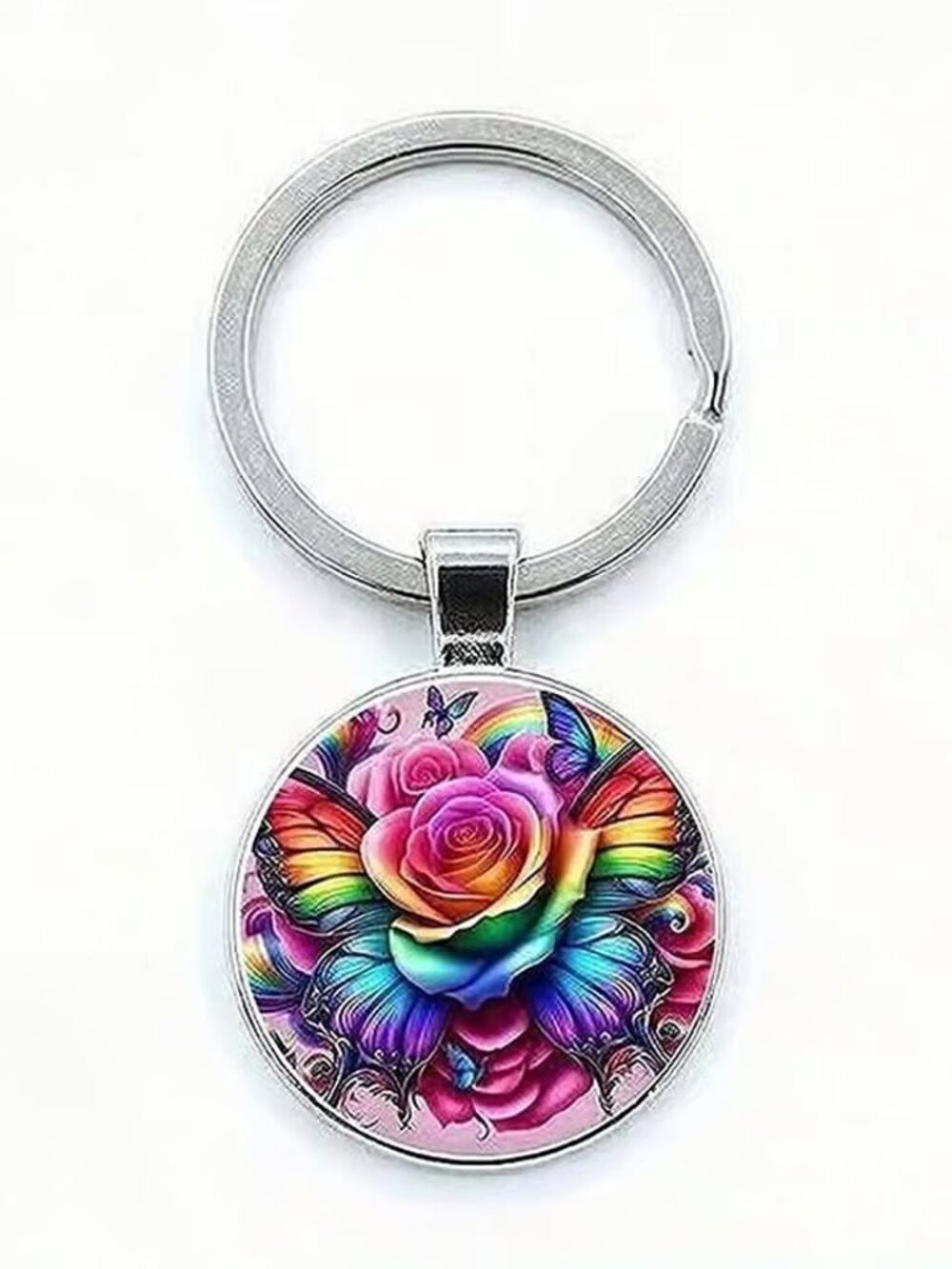 Stainless Steel ROSES Butterfly Keyring Keychain Accessory - Picture 2 of 3